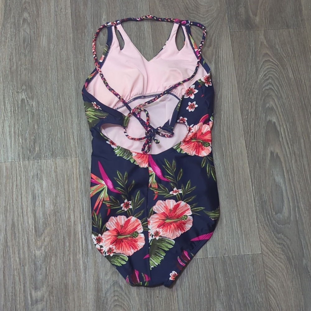 Like New Kona Sol Kids One Piece Floral Swimwear - Navy and Pink - Picture 5 of 9